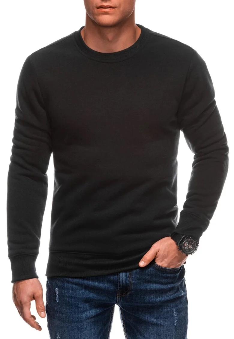 Bluza de trening cu model uni si decolteu la baza gatului, Negru