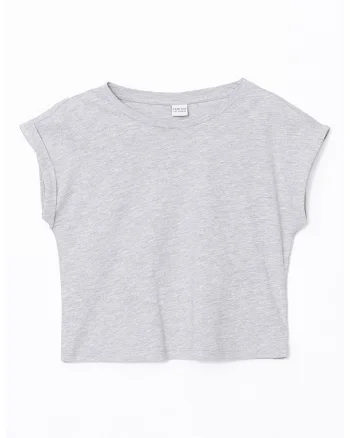 Tricou crop din bumbac, Gri deschis melange