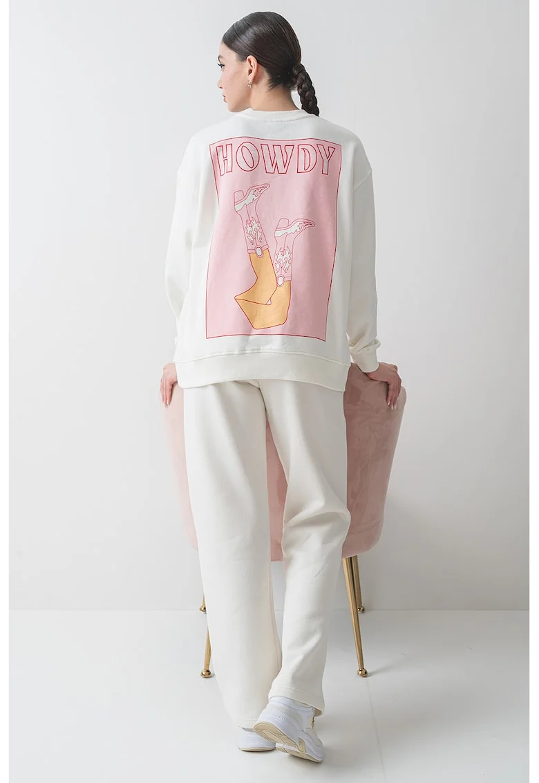 Bluza de trening cu imprimeu pe partea din spate, Alb/Roz pastel/Portocaliu pal