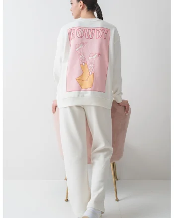 Bluza de trening cu imprimeu pe partea din spate, Alb/Roz pastel/Portocaliu pal