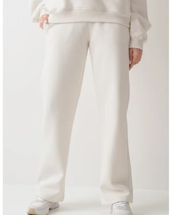 Pantaloni drepti de trening cu snur, Alb fildes