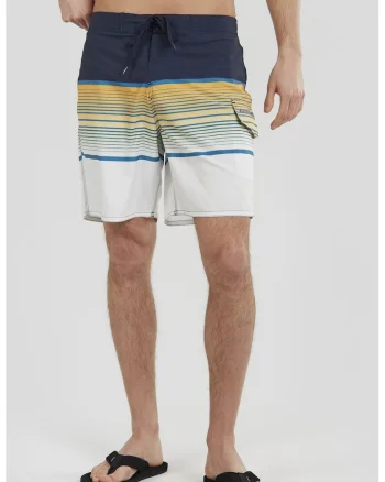 Pantaloni scurti de baie cu model in dungi Salimu, Alb/Bleumarin