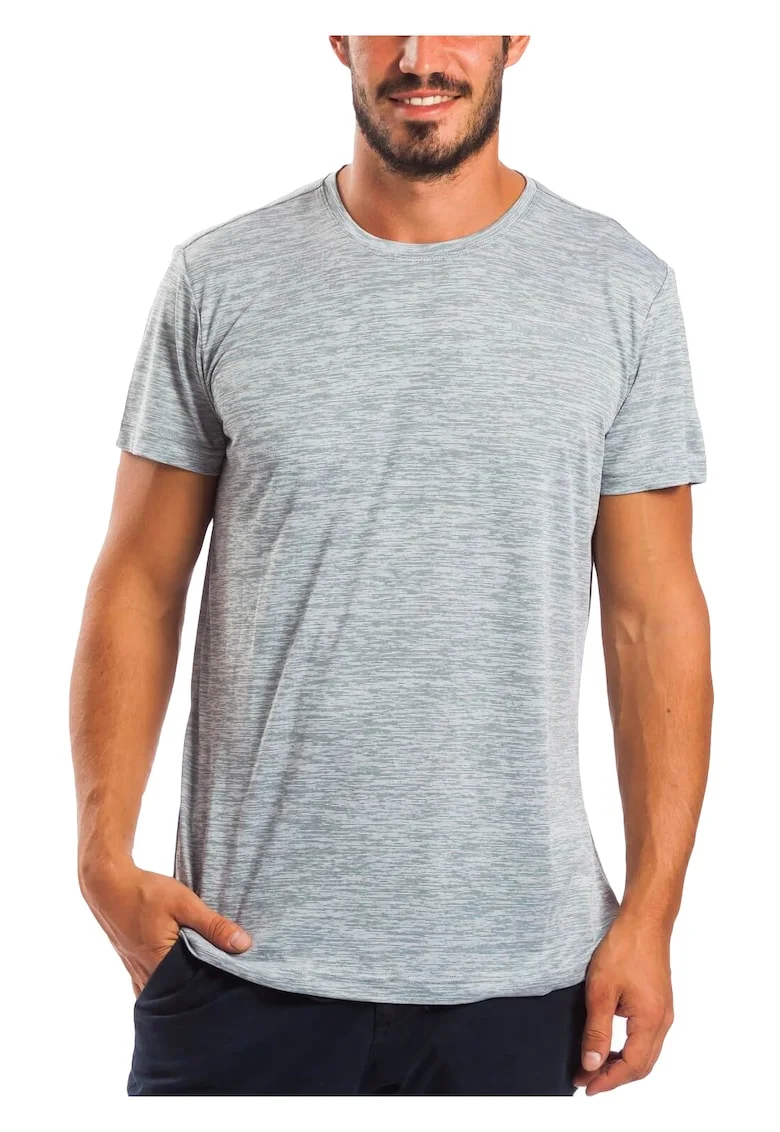 Tricou cu decolteu la baza gatului si imprimeu logo discret Tech, Gri