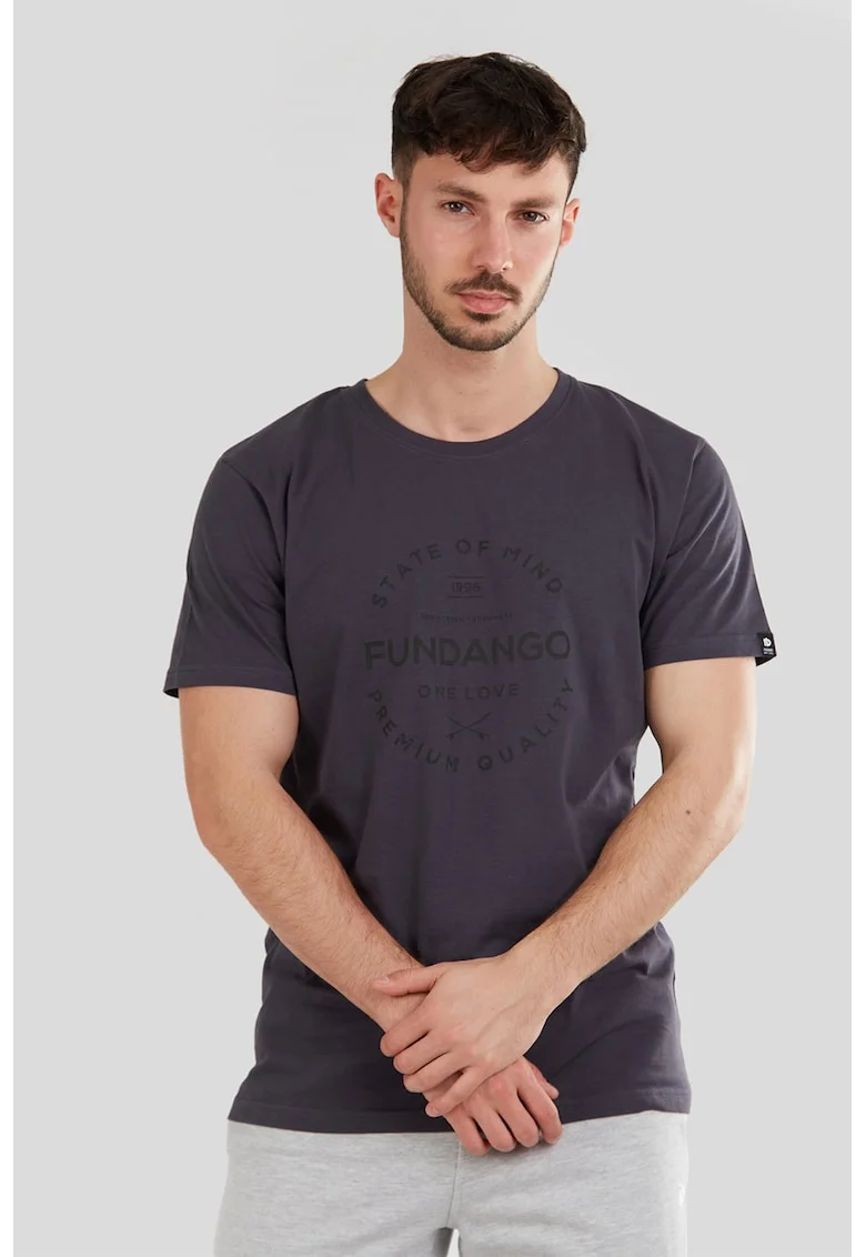 Tricou de bumbac organic cu imprimeu logo, Negru/Violet prafuit