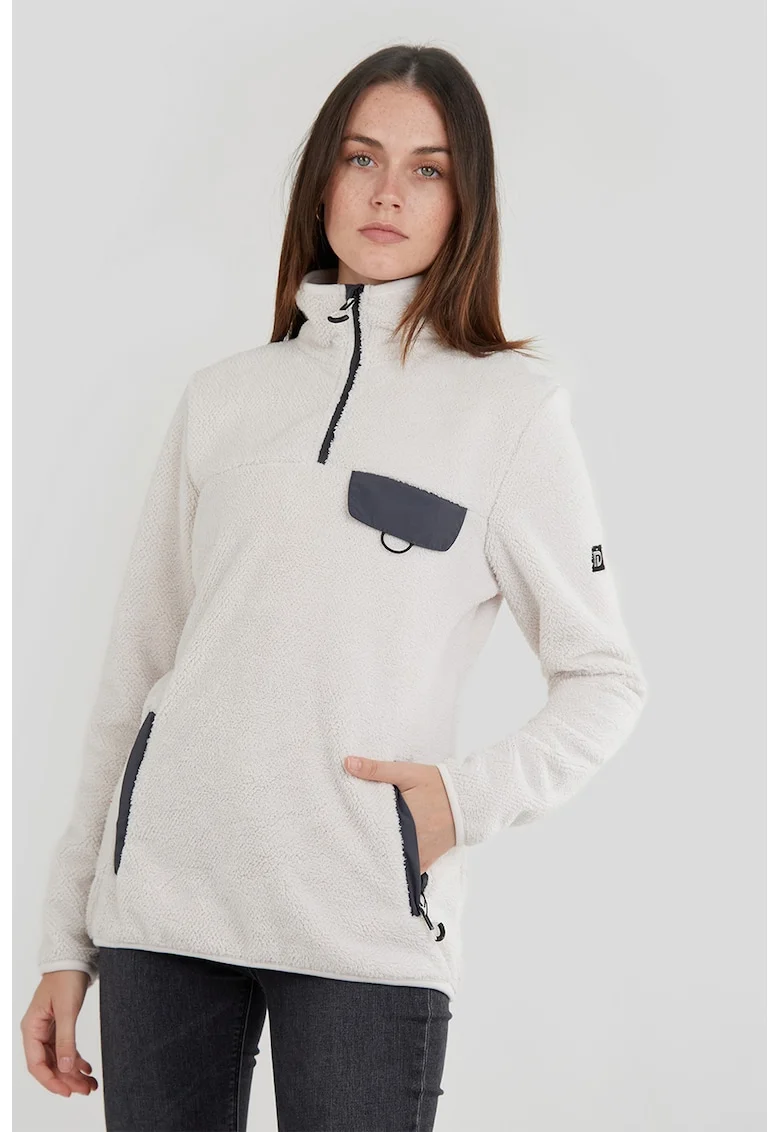 Bluza sport pufoasa cu fenta cu fermoar Vinona, Alb fildes