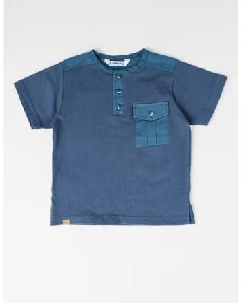 Tricou de bumbac cu fenta cu nasturi, Bleumarin