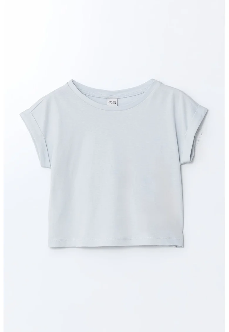 Tricou cu decolteu rotund si maneci rulate, Gri cenusiu