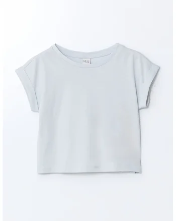 Tricou cu decolteu rotund si maneci rulate, Gri cenusiu