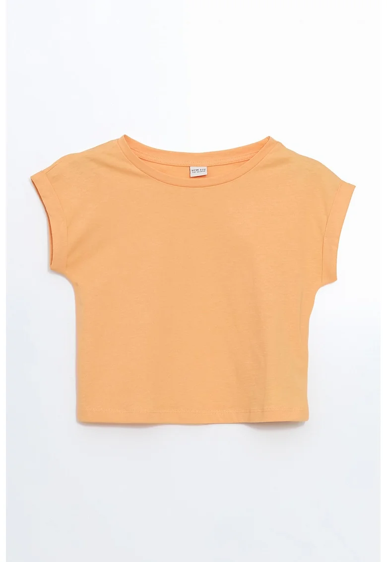 Tricou cu decolteu rotund si maneci rulate, Portocaliu deschis