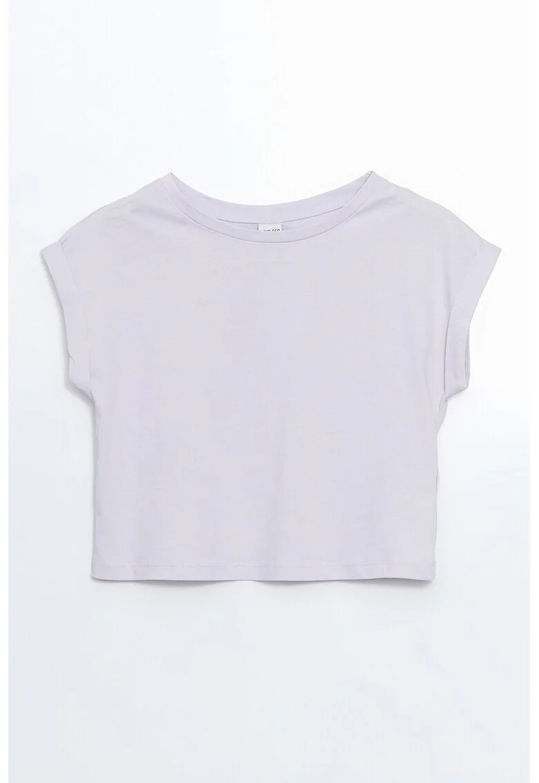Tricou cu decolteu rotund si maneci rulate, Gri deschis
