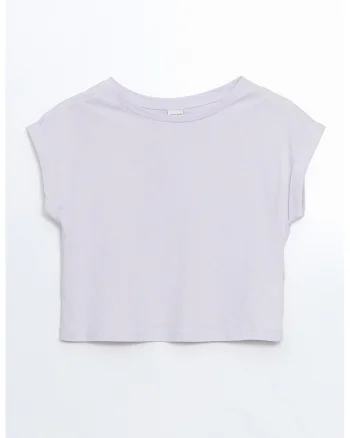 Tricou cu decolteu rotund si maneci rulate, Gri deschis