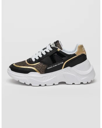 Pantofi sport cu talpa wedge si garnituri din piele, Auriu/Negru