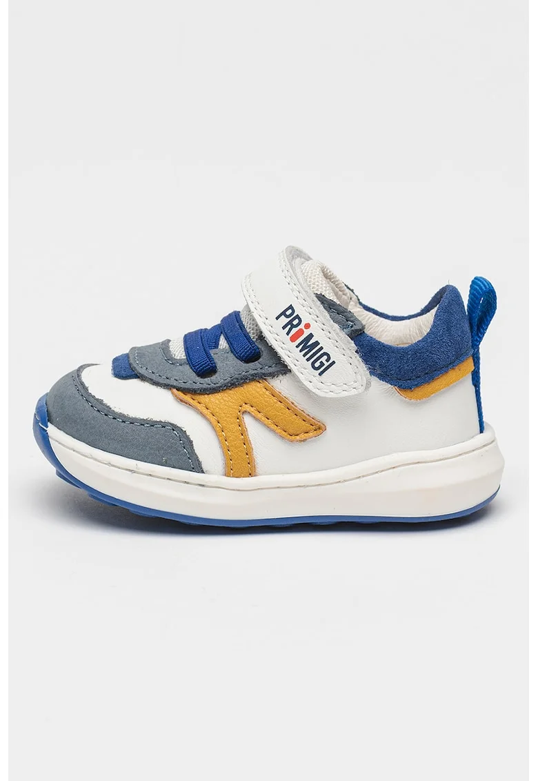 Pantofi sport de piele cu model colorblock, Alb/Gri/Albastru