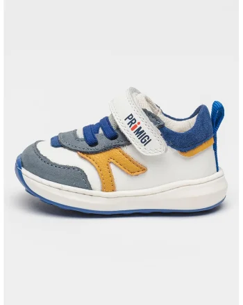 Pantofi sport de piele cu model colorblock, Alb/Gri/Albastru