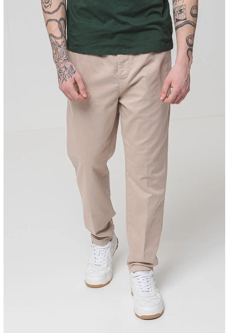 Pantaloni uni cu talie medie, Maro nisip