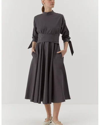 Rochie midi de bumbac organic Audrey, Gri inchis