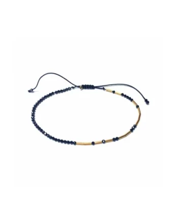 Bratara  Caviar Balck Fusion, reglabila, din aur filat de 14k/20 si spinel negru