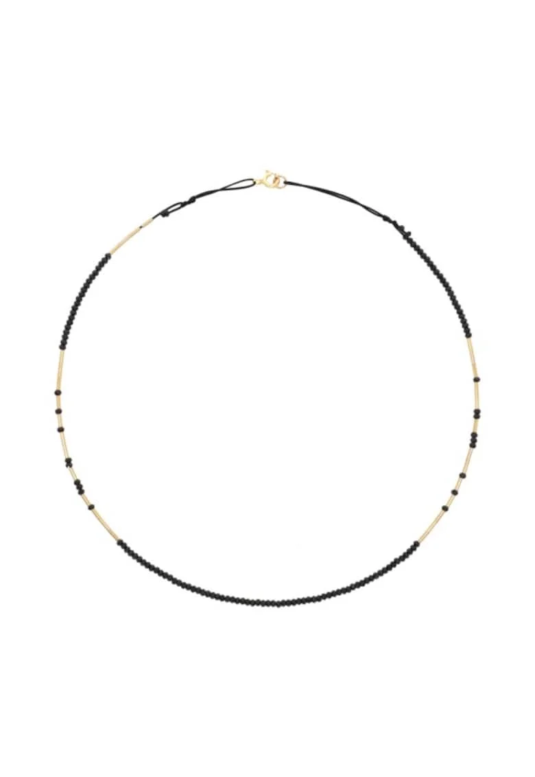 Colier  Caviar Black Fusion, la baza gatului, reglabil, cu spinel negru fatetat si elemente de aur filat de 14k/20