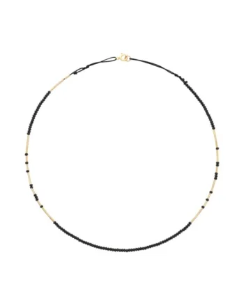 Colier  Caviar Black Fusion, la baza gatului, reglabil, cu spinel negru fatetat si elemente de aur filat de 14k/20