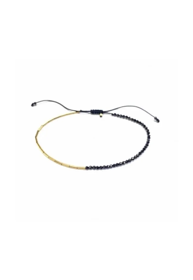 Bratara  Alternance in Black, reglabila, din aur filat de 14k/20 si spinel negru fatetat