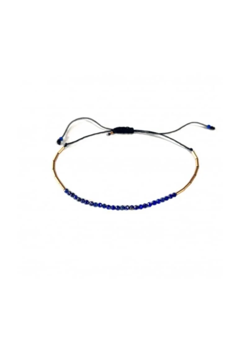 Bratara  Deep Sea Blue, reglabila, din aur filat de 14k/20 si lapislazuli