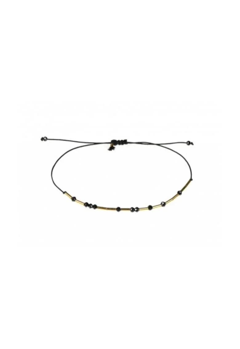 Bratara  Caviar Drops, reglabila, din aur filat de 14k/20 si spinel negru