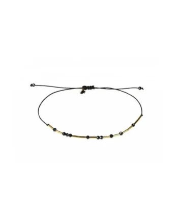 Bratara  Caviar Drops, reglabila, din aur filat de 14k/20 si spinel negru