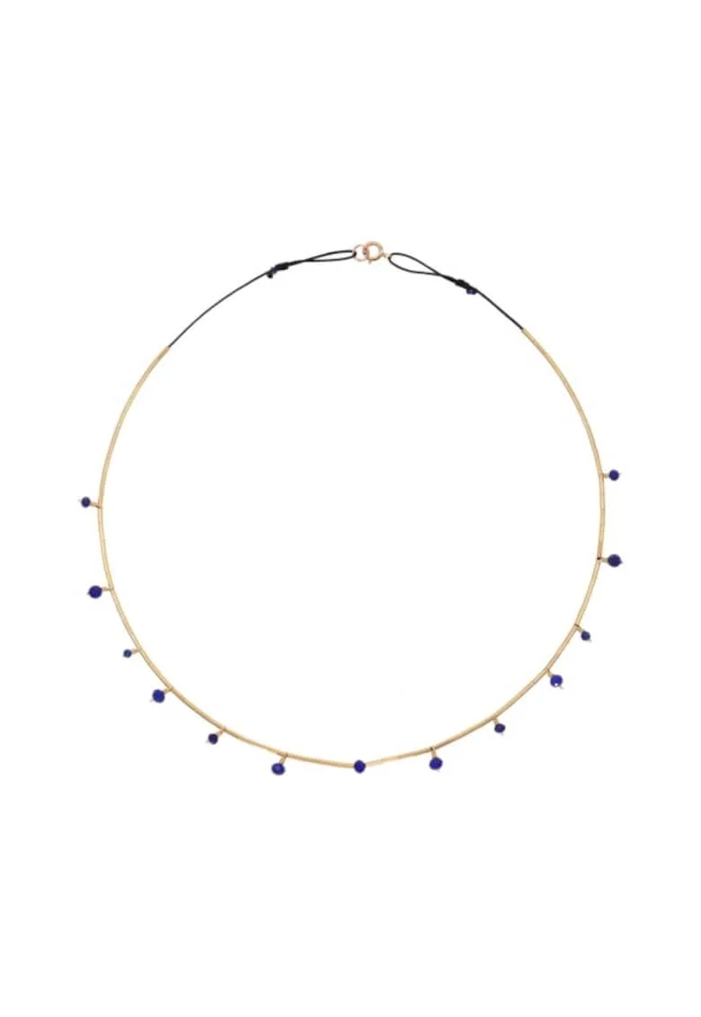 Colier  Nightfall, la baza gatului, reglabil, cu lapislazuli fatetat si elemente de aur filat de 14k/20