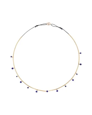 Colier  Nightfall, la baza gatului, reglabil, cu lapislazuli fatetat si elemente de aur filat de 14k/20