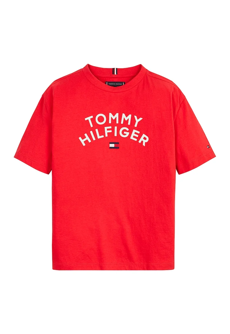 - Tricou de bumbac organic cu imprimeu logo, Rosu vermillion
