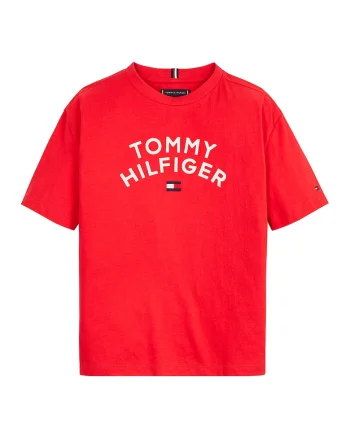 - Tricou de bumbac organic cu imprimeu logo, Rosu vermillion