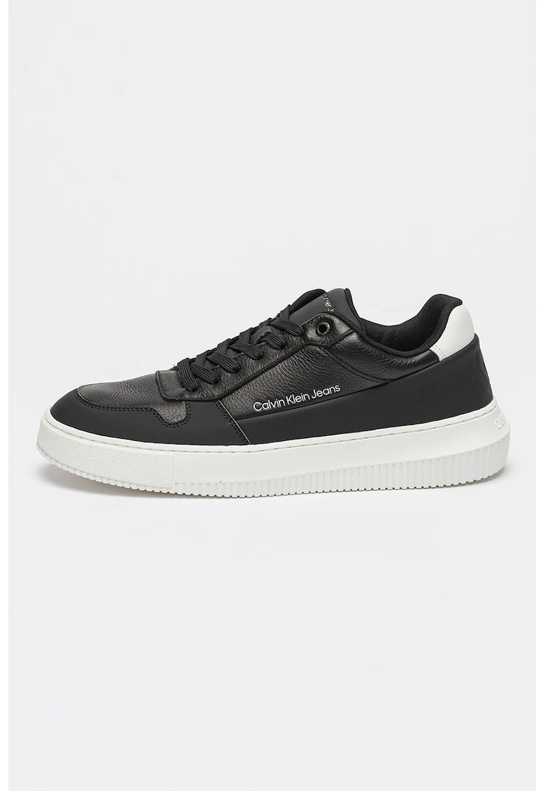 Pantofi sport low-cut de piele ecologica, Alb/Negru
