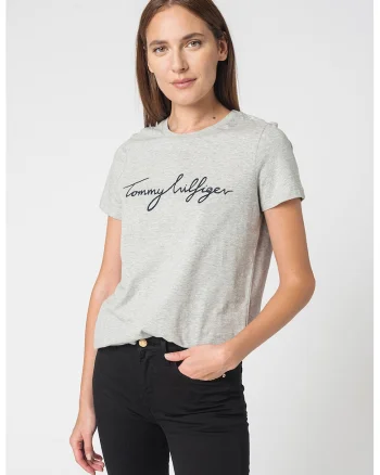 Tricou din bumbac organic cu imprimeu logo Heritage, Gri melange