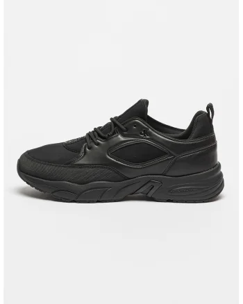 Pantofi sport cu sireturi si garnituri de piele ecologica, Negru