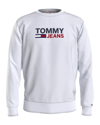 Bluza sport din bumbac organic cu decolteu la baza gatului si imprimeu logo, Alb,