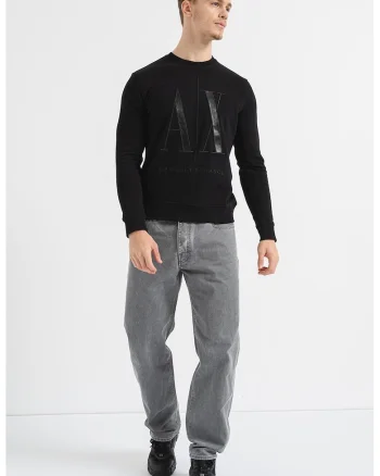 Bluza sport cu logo supradimesionat brodat, Negru