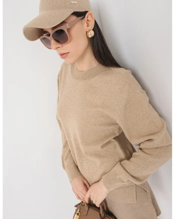 Pulover din amestec de lana cu insertii stralucitoare, Auriu/Maro nisip