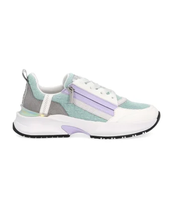 Pantofi sport wedge cu garnituri de piele, Alb/Lila/Verde menta
