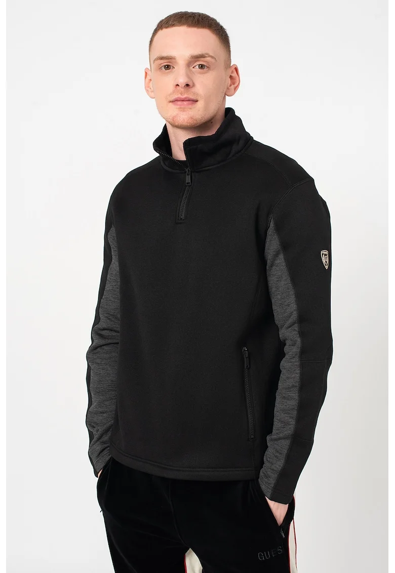 Bluza sport cu buzunare laterale cu fermoar, Alb/Negru