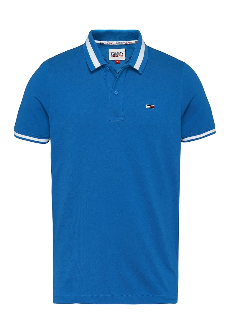 Tricou Polo, slim fit din amestec de bumbac organic, Albastru