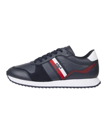 Pantofi sport cu insertii din piele si piele intoarsa, Rosu/Alb/Bleumarin