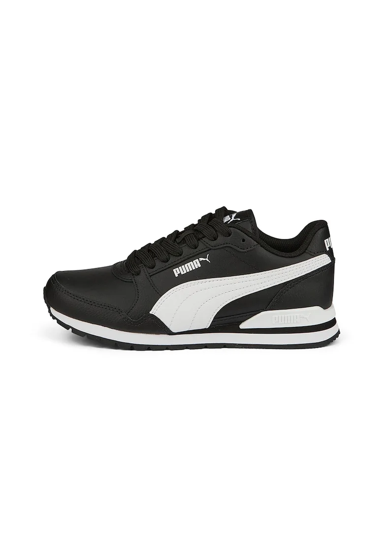 Pantofi sport de piele ecologica si piele ST Runner v3, Alb/Negru stins