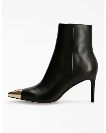 Botine din piele cu varf ascutit, Auriu/Negru