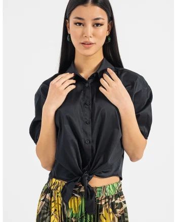 Camasa regular fit cu nod frontal, Negru