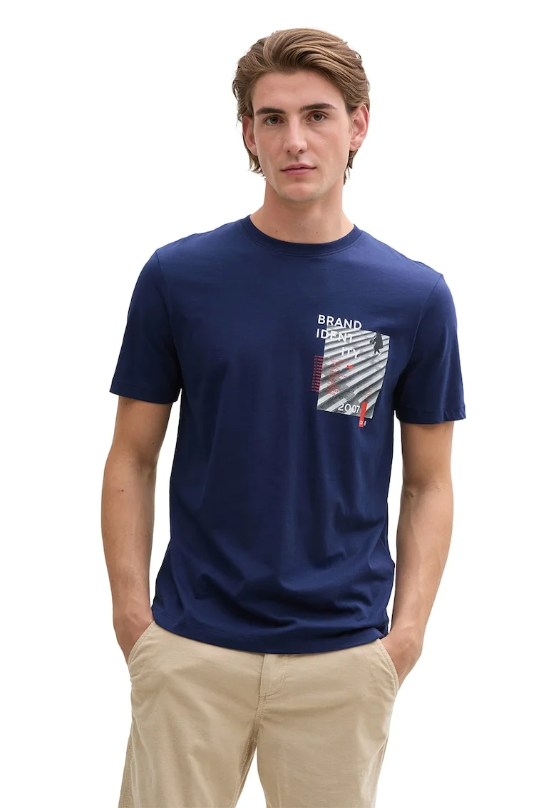Tricou de bumbac cu imprimeu, Albastru inchis