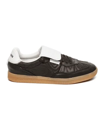 Pantofi sport de piele cu cusaturi decorative, Alb/Negru