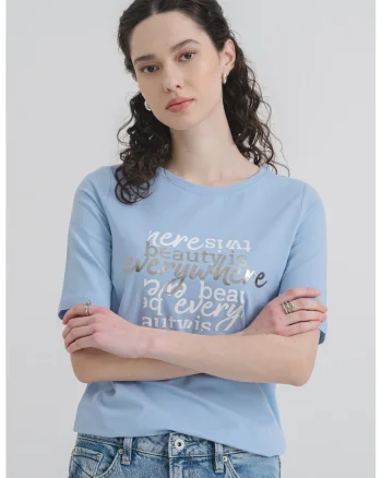 Tricou cu text, Albastru deschis