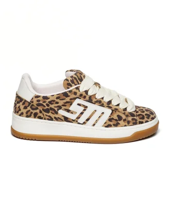 Pantofi sport low-cut de piele, Alb/Maro inchis/Maro nisip