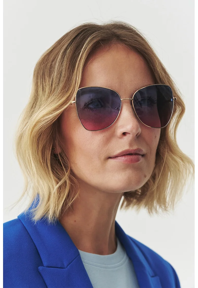 Ochelari de soare butterfly cu lentile in degrade, Auriu/Albastru deschis