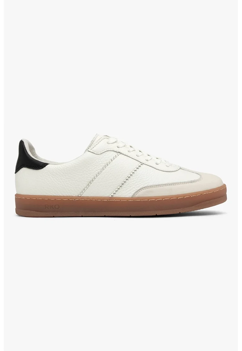 Pantofi sport din piele si piele intoarsa Nora, Alb fildes/Negru